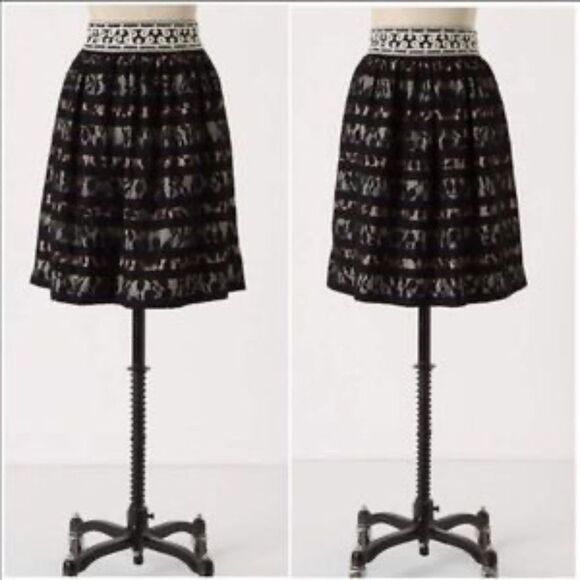Anthro Floreat Charente Lace Overlay Skirt Sz 6 - Picture 1 of 6